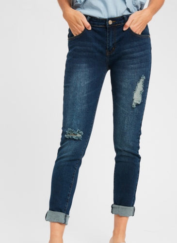 Mid-Rise Distressed Denim